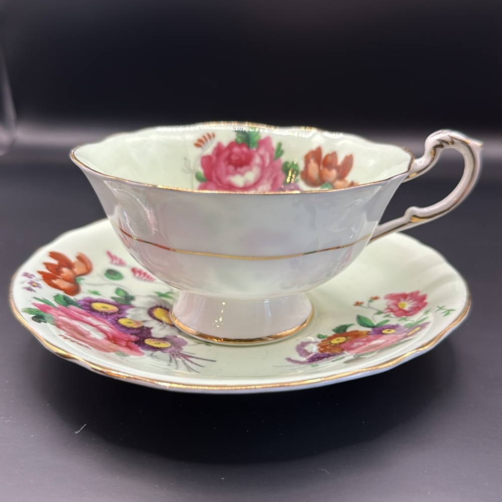 Paragon Green Tea Cup Saucer Set Pink Rose By Appointment